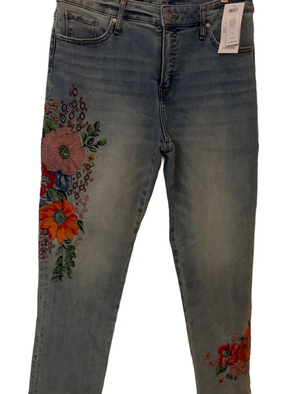 Chico's Embroidered Cropped Jeans Women’s Floral Denim Ankle Pants BOHO - Picture 8 of 8